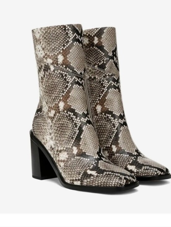 Franco Sarto Shoes - Franco Sarto Snake-Print Block Heel Ankle Boots - Taupe & Ivory